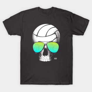 Volleyball Skull Wearing Green Aviators T-Shirt